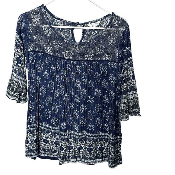 Lucky brand size XS linen blend top blue boho gypsy - Picture 1 of 9
